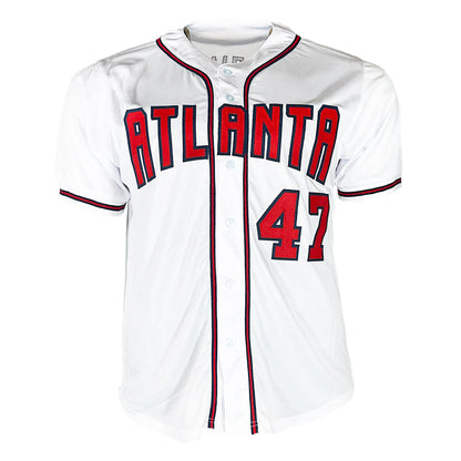 Tom Glavine Signed HOF 14 Inscription Atlanta White Baseball Jersey (JSA)