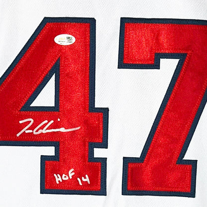 Tom Glavine Signed HOF 14 Inscription Atlanta White Baseball Jersey (JSA)