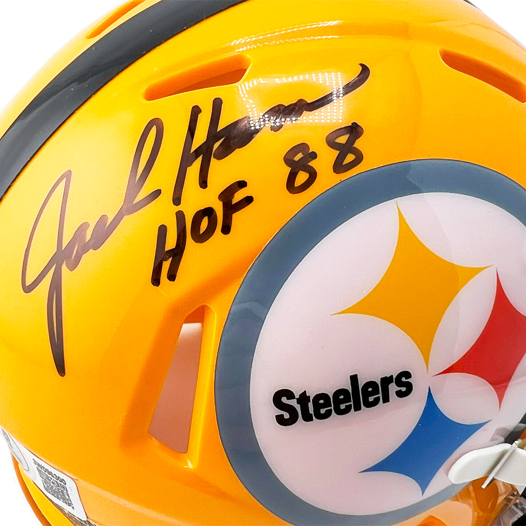 Jack Ham Signed HOF 88 Inscription Pittsburgh Steelers Throwback Gold Speed Mini Football Helmet (JSA)