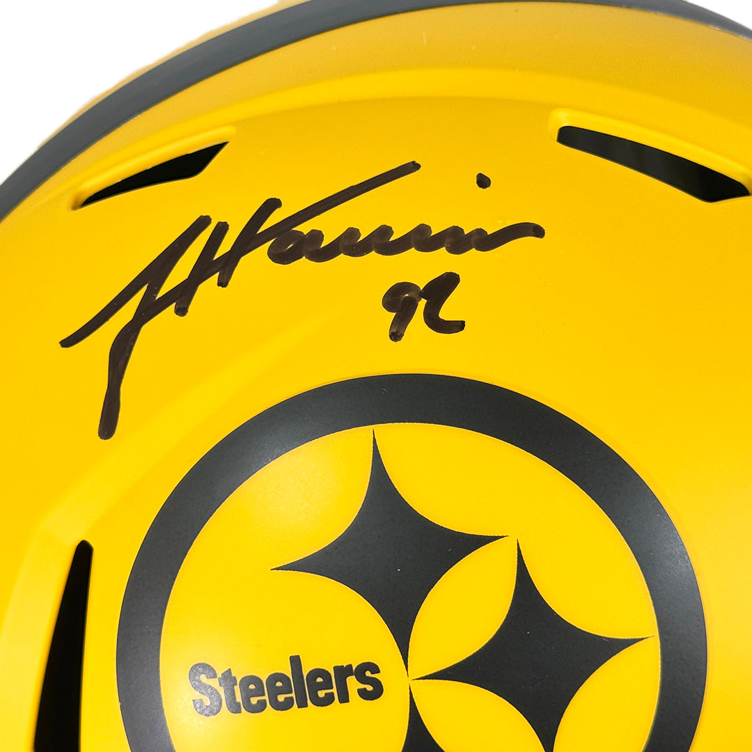 James Harrison Signed Pittsburgh Steelers Rave Full-Size Replica Football Helmet (Beckett)