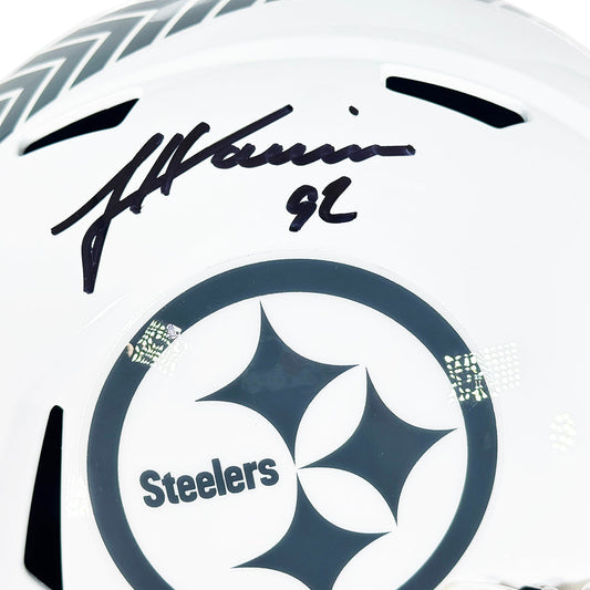 James Harrison Signed Pittsburgh Steelers Salute to Service 2024 Full-Size Replica Football Helmet (Beckett)