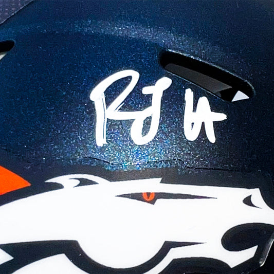 RJ Harvey Signed Denver Broncos Speed Mini Football Helmet (JSA)