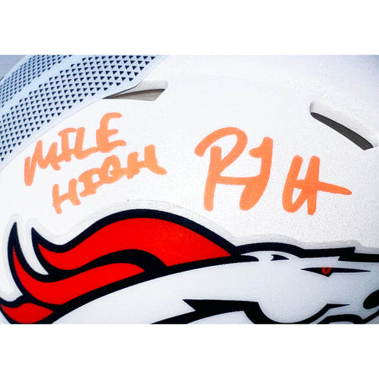 RJ Harvey Signed Mile High Inscription Denver Broncos Alt 2024 Speed Mini Football Helmet (JSA)