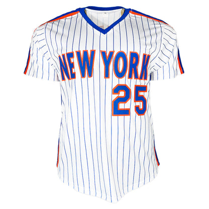 Danny Heep Signed 86 WS Champs Inscription New York Pinstripe Baseball Jersey (JSA)