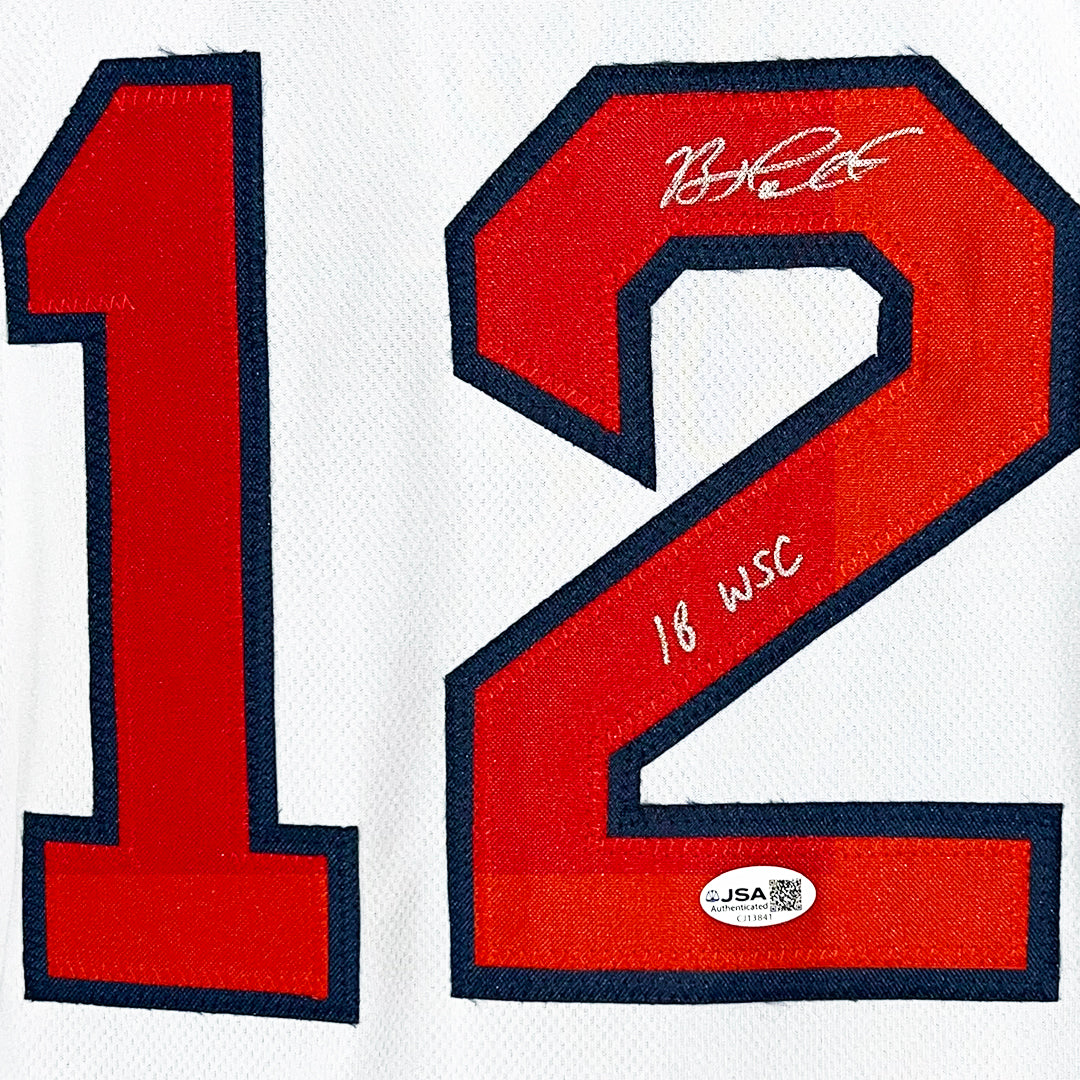 Brock Holt Signed 18 WSC Inscription Boston White Baseball Jersey (JSA)