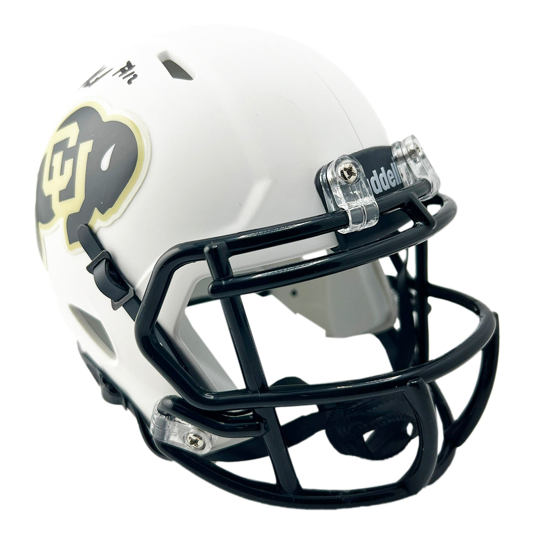 Travis Hunter Signed Colorado Buffaloes Speed Mini White Football Helmet (Beckett)