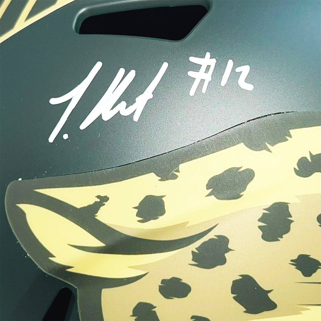 Travis Hunter Signed Jacksonville Jaguars Salute 2025 Full-Size Replica Football Helmet (Beckett)