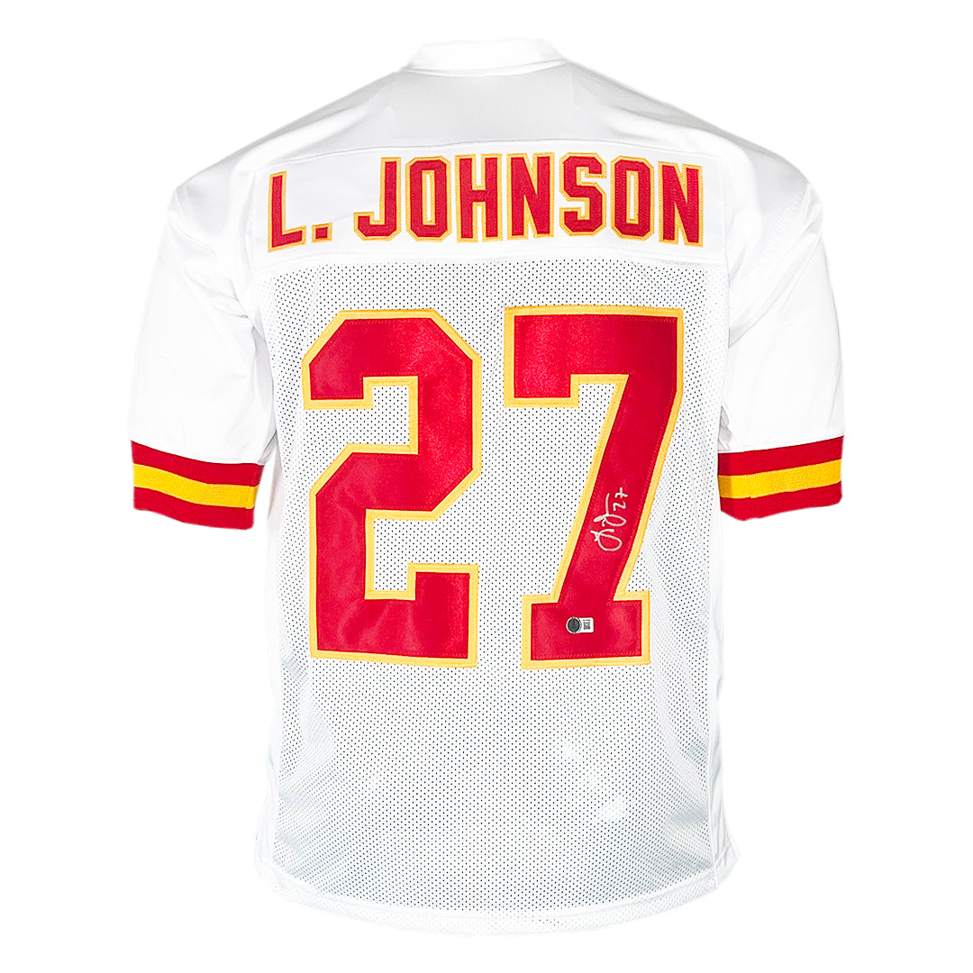 Larry Johnson Signed Kansas City White Football Jersey (Beckett)