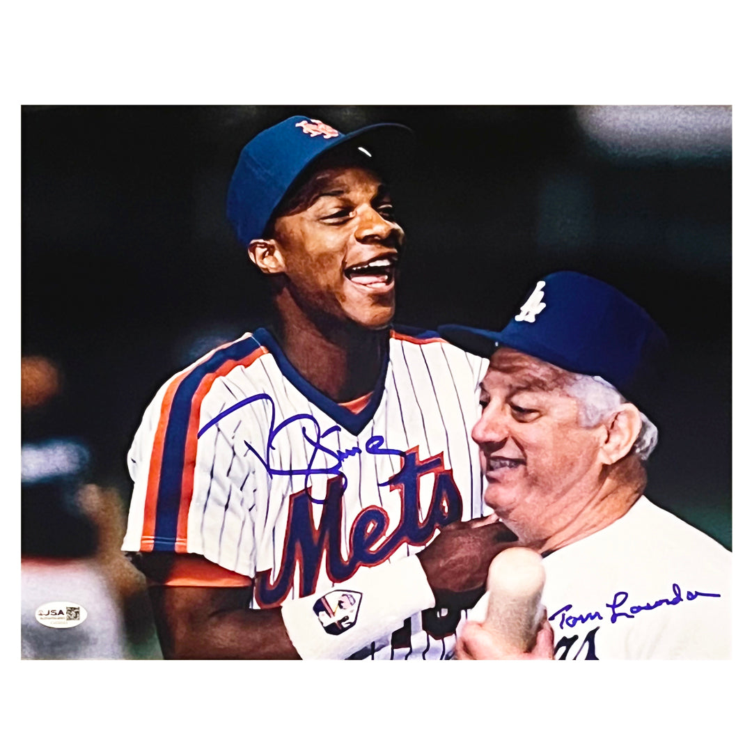 Tommy Lasorda and Darryl Strawberry Dual Signed Baseball 11x14 Photo (JSA)
