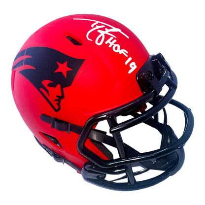 Ty Law Signed HOF 2019 Inscription New England Patriots Rave Mini Football Helmet (Beckett)