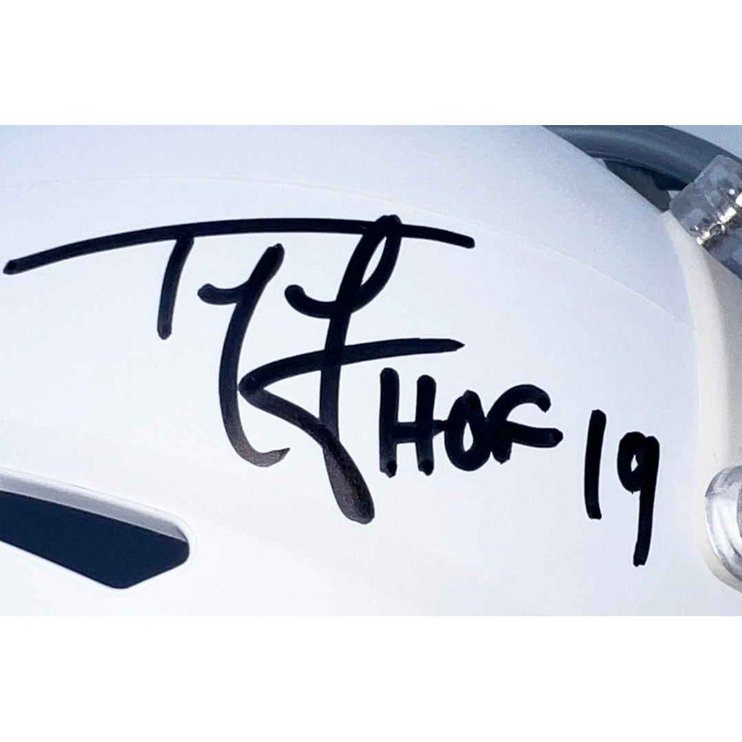 Ty Law Signed HOF 2019 Inscription New England Patriots Rivalries Mini Football Helmet (Beckett)