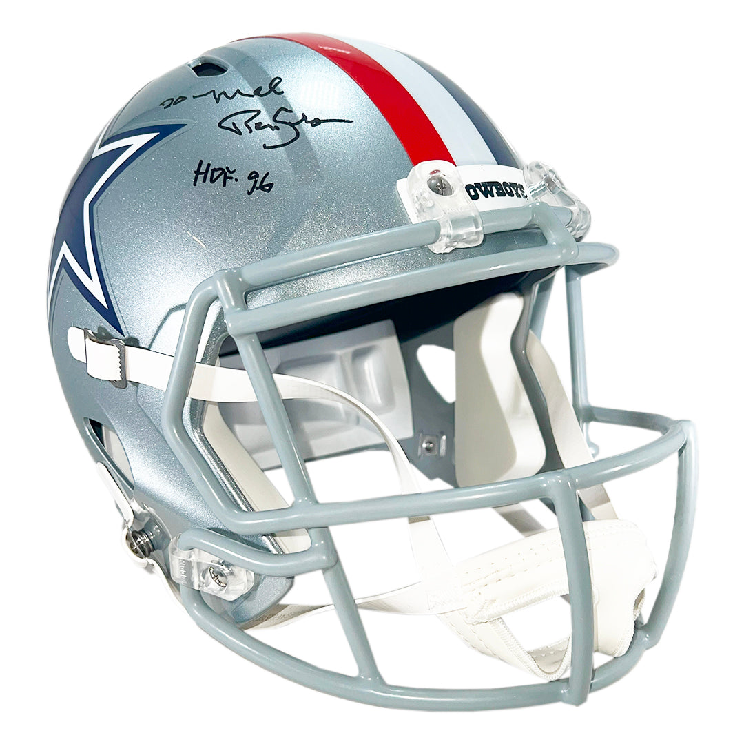 Bob Lilly and Mel Renfro Signed HOF Inscriptions Dallas Cowboys Throwback 1976 Speed Full-Size Replica Football Helmet (JSA)