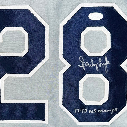 Sparky Lyle Signed 77-78 WS Champs Inscription New York Grey Baseball Jersey (JSA)