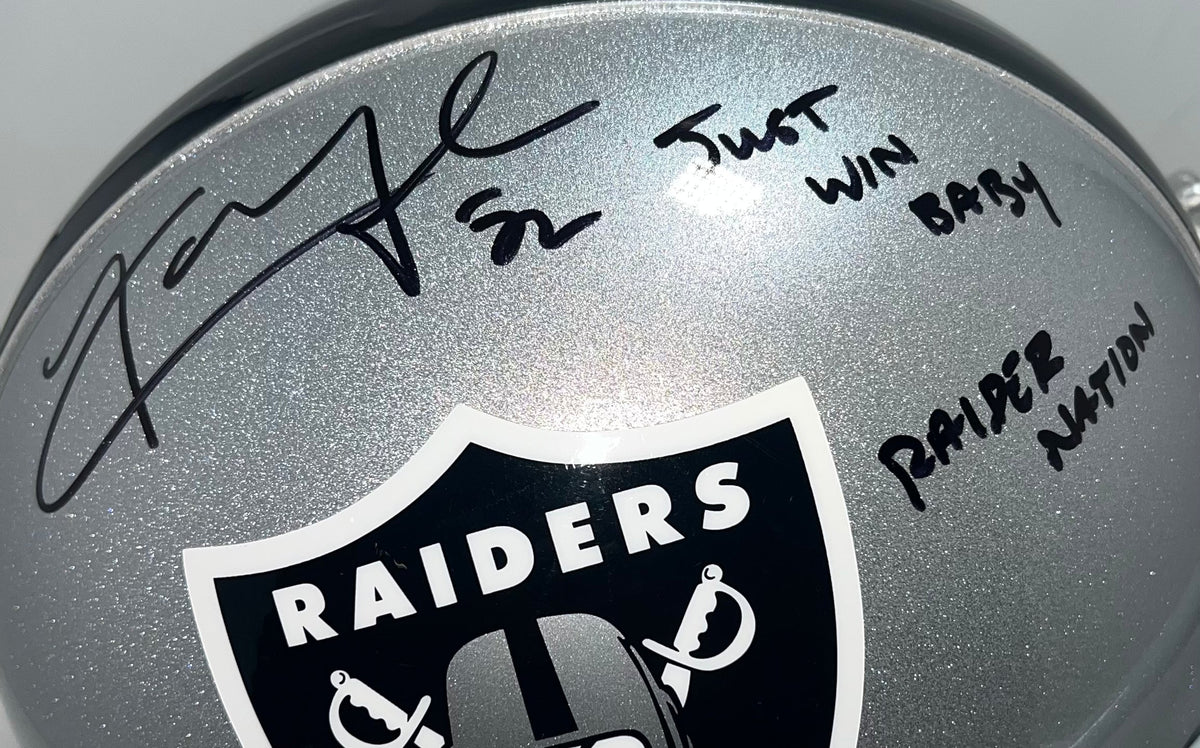 Khalil Mack Signed Just Win Baby Raider Nation Inscription Los Angeles Raiders Authentic Full-Size Football Helmet (JSA)