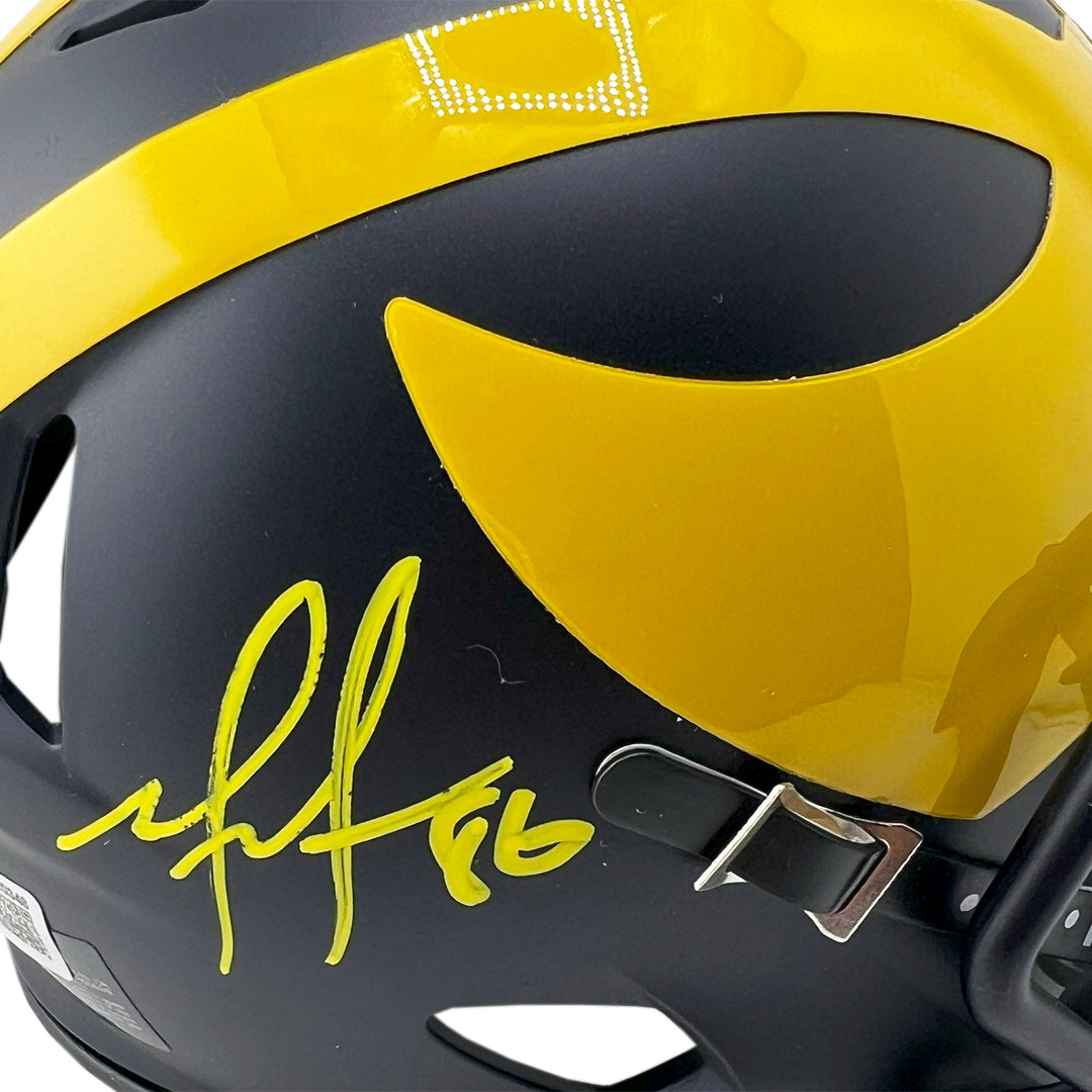 Mario Manningham Signed Yellow Ink Inscription Michigan Wolverines Speed Mini Football Helmet (Beckett)