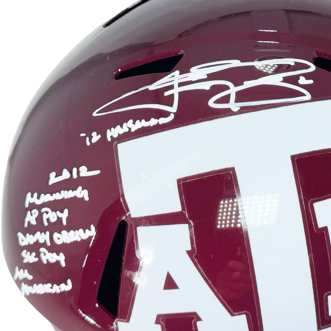 Johnny Manziel Signed Multi-Inscription Texas A&M Red Speed Full-Size Replica Football Helmet (Beckett)