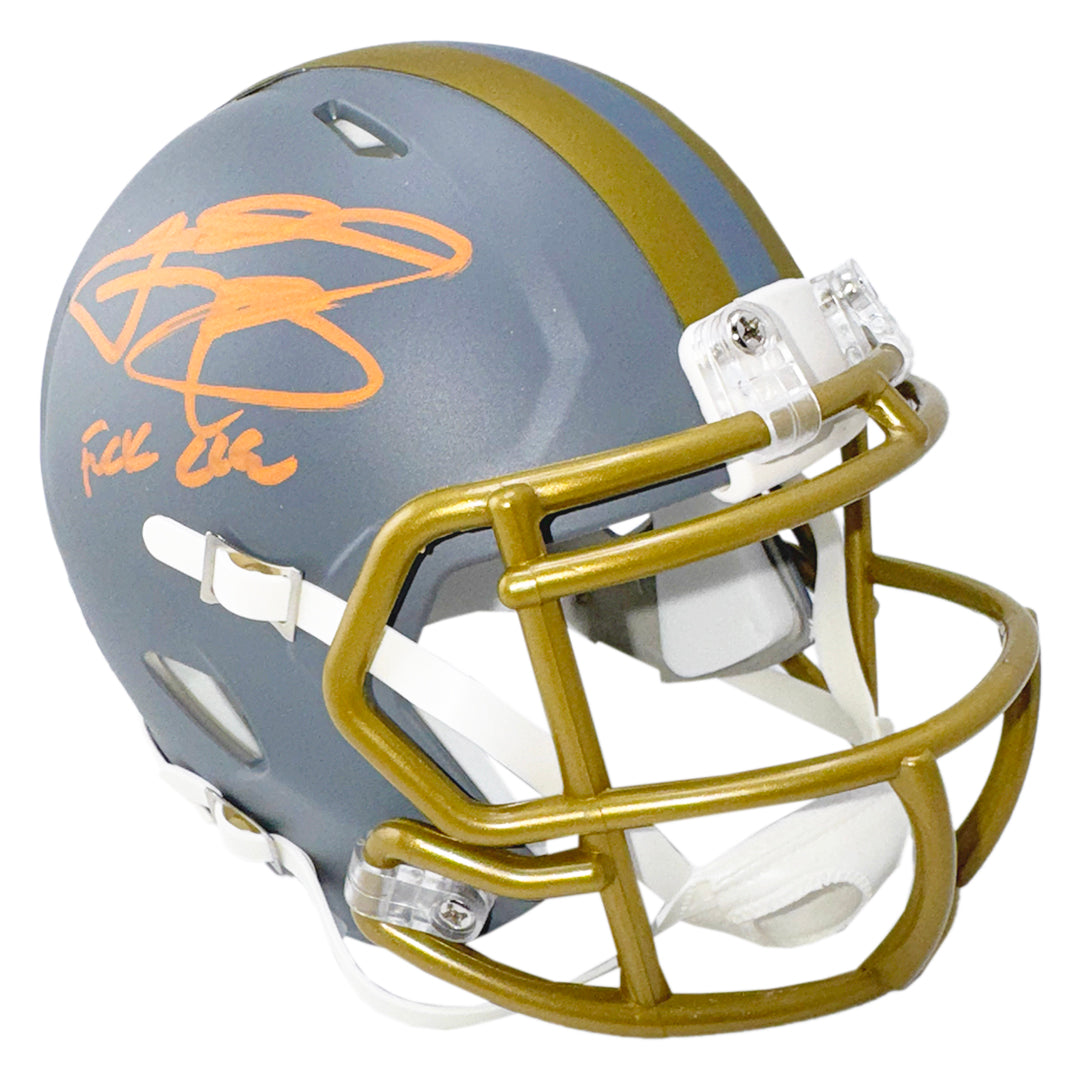 Johnny Manziel Signed Fuck Cleveland Inscription Cleveland Browns Slate Alternate Speed Mini Football Helmet (Beckett)