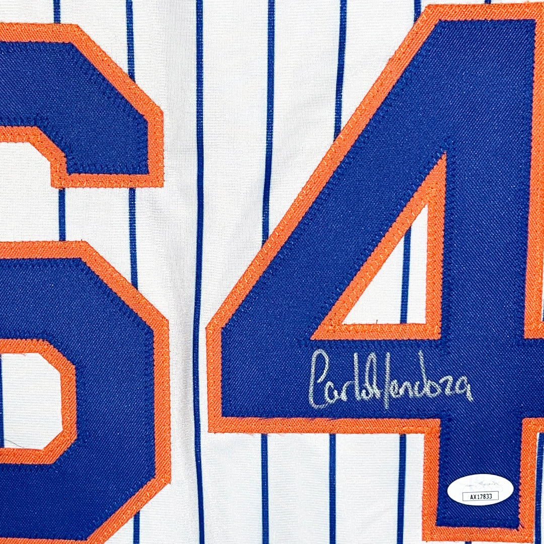 Carlos Mendoza Signed New York Pinstripe Baseball Jersey (JSA)