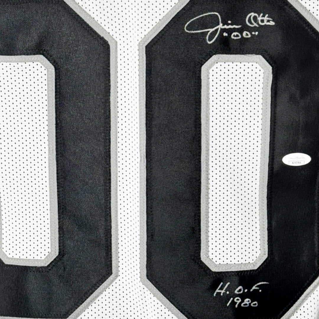 Jim Otto Signed HOF 1980 Inscription Oakland White Football Jersey (JSA)