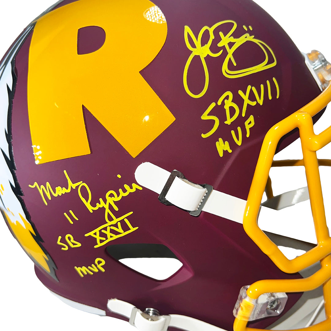 Redskins Triplets Signed SB MVP Inscriptions Washington Redskins AMP Full-Size Replica Football Helmet (Beckett)