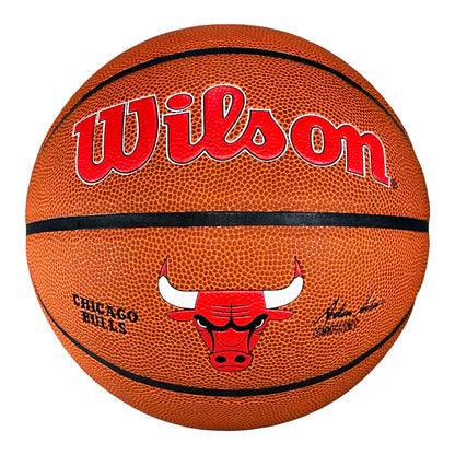 Dennis Rodman Signed 3 Peat Inscription Chicago Bulls Wilson NBA Team Logo Basketball (JSA)