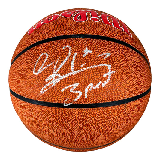 Dennis Rodman Signed 3 Peat Inscription Chicago Bulls Wilson NBA Team Logo Basketball (JSA)