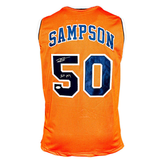 Ralph Sampson Signed 3x POY Inscription Virginia College Orange Basketball Jersey (JSA)