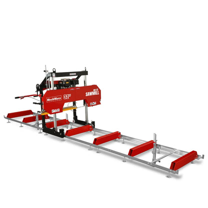 32" Portable Sawmill (5 x Blades Included),  420cc 15HP E-Start Gasoline Engine,  26.5" Board Width,  20' Track Length (13' Track Length + 6.4' Track Extension Included) ,  SM-32