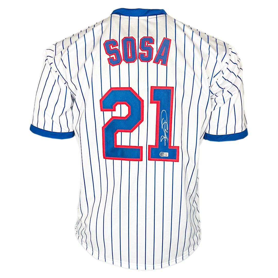 Sammy Sosa Signed Chicago Pinstripe Baseball Jersey (Beckett)