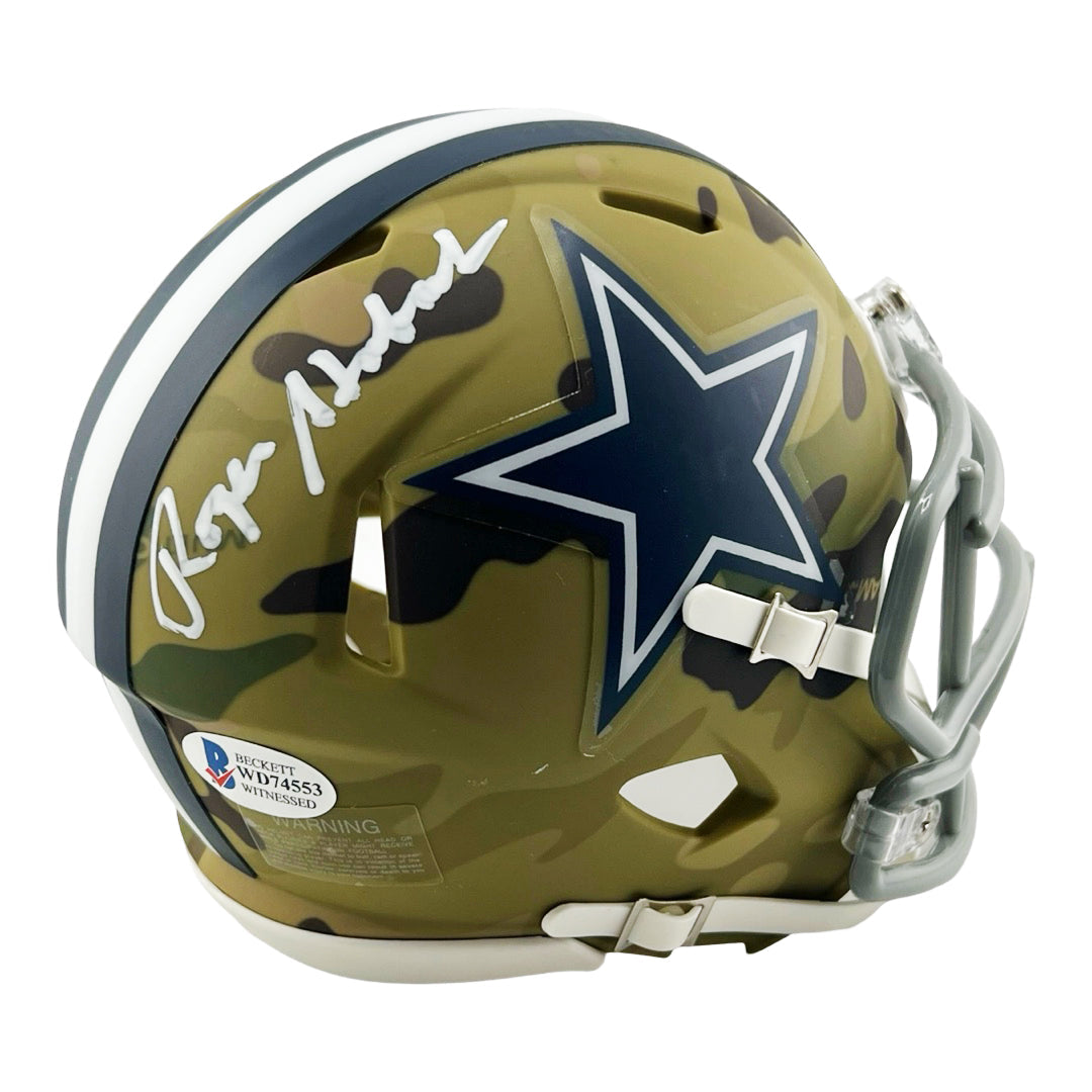 Roger Staubach Signed Dallas Cowboys Camo Speed Mini Football Helmet (Beckett)