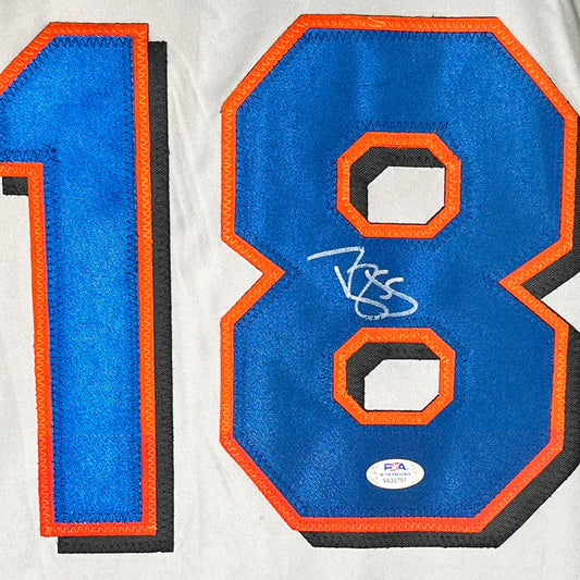 Darryl Strawberry Signed New York #18 Grey Button Up Baseball Jersey (PSA)