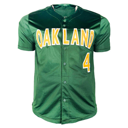Miguel Tejada Signed Oakland Green Baseball Jersey (Beckett)