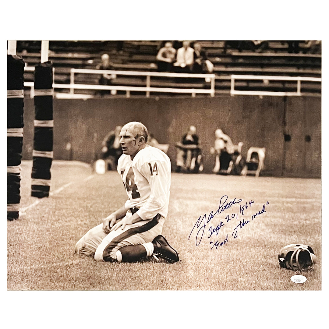 Y.A. Tittle Signed Sep 20, 1964 End of the Road Inscription Pose 10-1 Football 16x20 Photo (JSA)