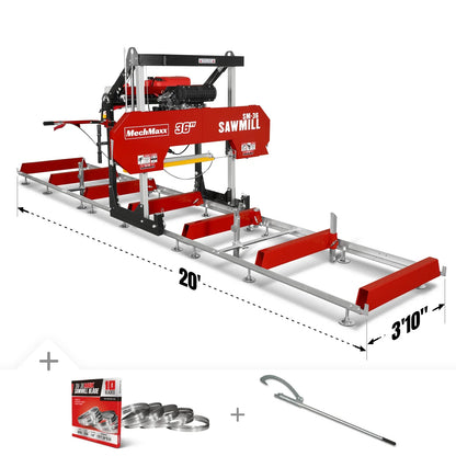 MechMaxx 36" MAX Portable Sawmill,  750cc 25HP ZONSEN V-Twin Engine,  36" Board Width,  20' Track Length ( 10 x Blades Included ) SM36MAX